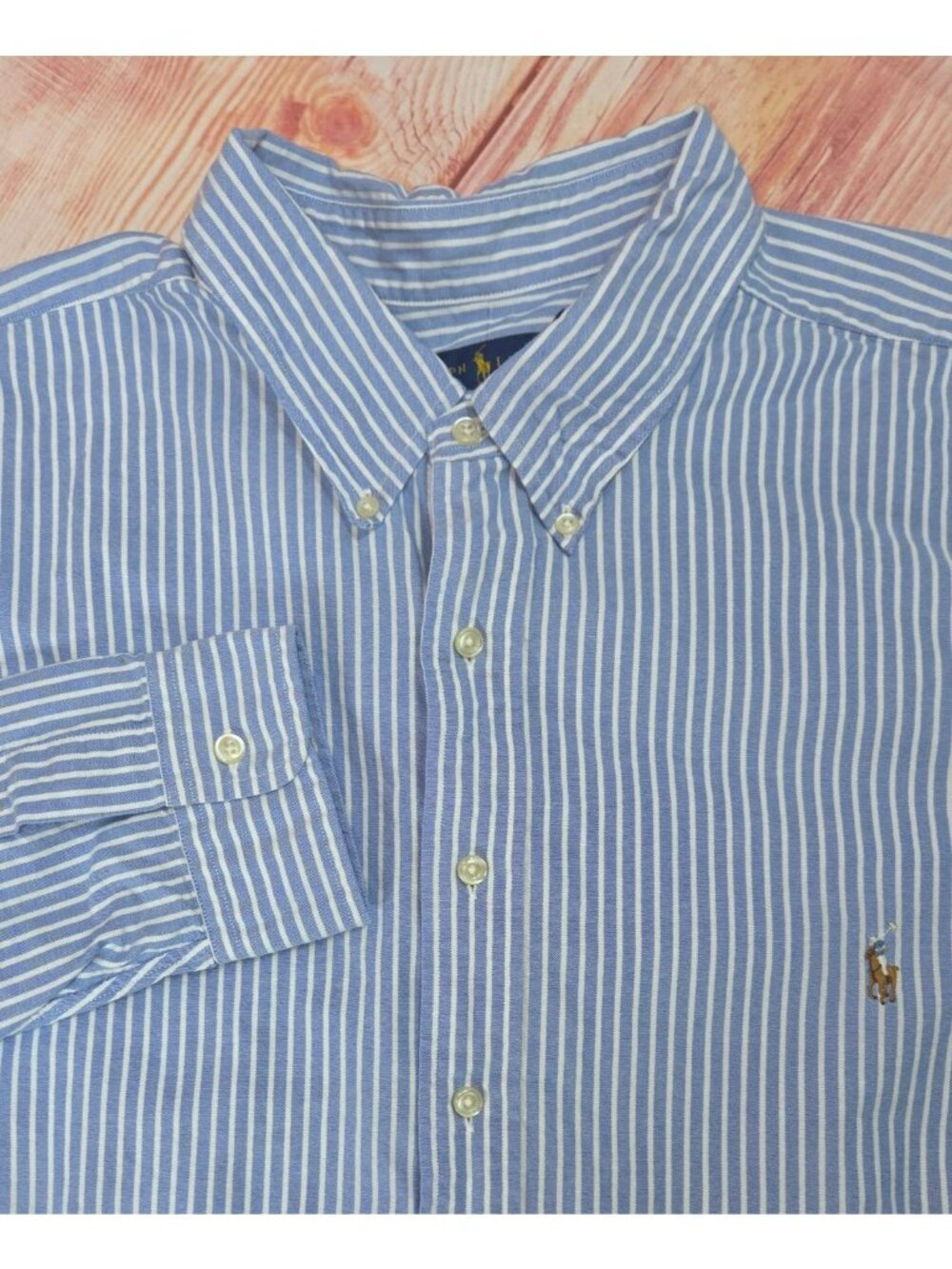 Ralph Lauren Mens Blue Striped Button-Down Shirt 3XB